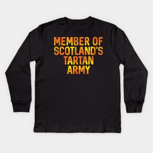 Member of Scotland's Tartan Army, Scottish Lion Rampant Coloured Tartan, Scottish Football Slogan Kids Long Sleeve T-Shirt